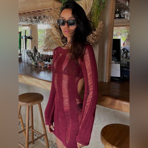 Boho Summer Shredded Mini Dress Bikini Coverup In Backless Max Stretch - Picture 1 of 14